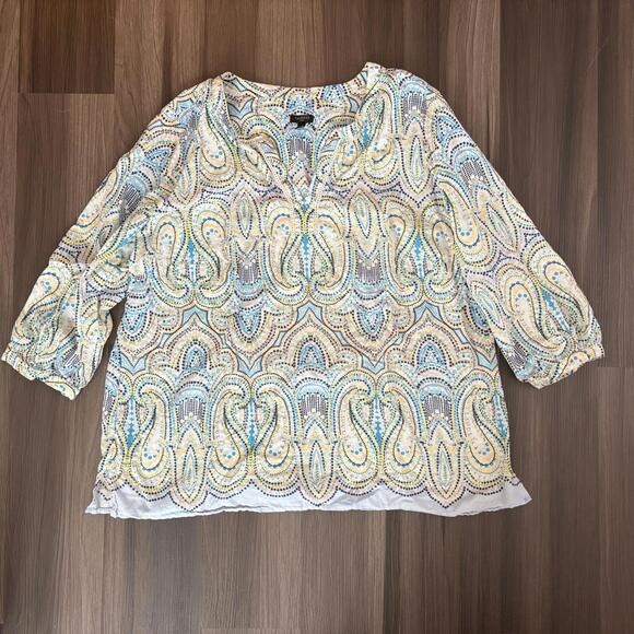 Talbots Tops - Talbots Women's Blouse Top Plus Size 2X Paisley Polka Dot 3/4 Sleeves